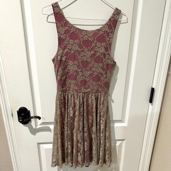 Modcloth Cocolove Wine with Beige Lace Overlay Sleeveless Fit and Flare Dress - Picture 1 of 6